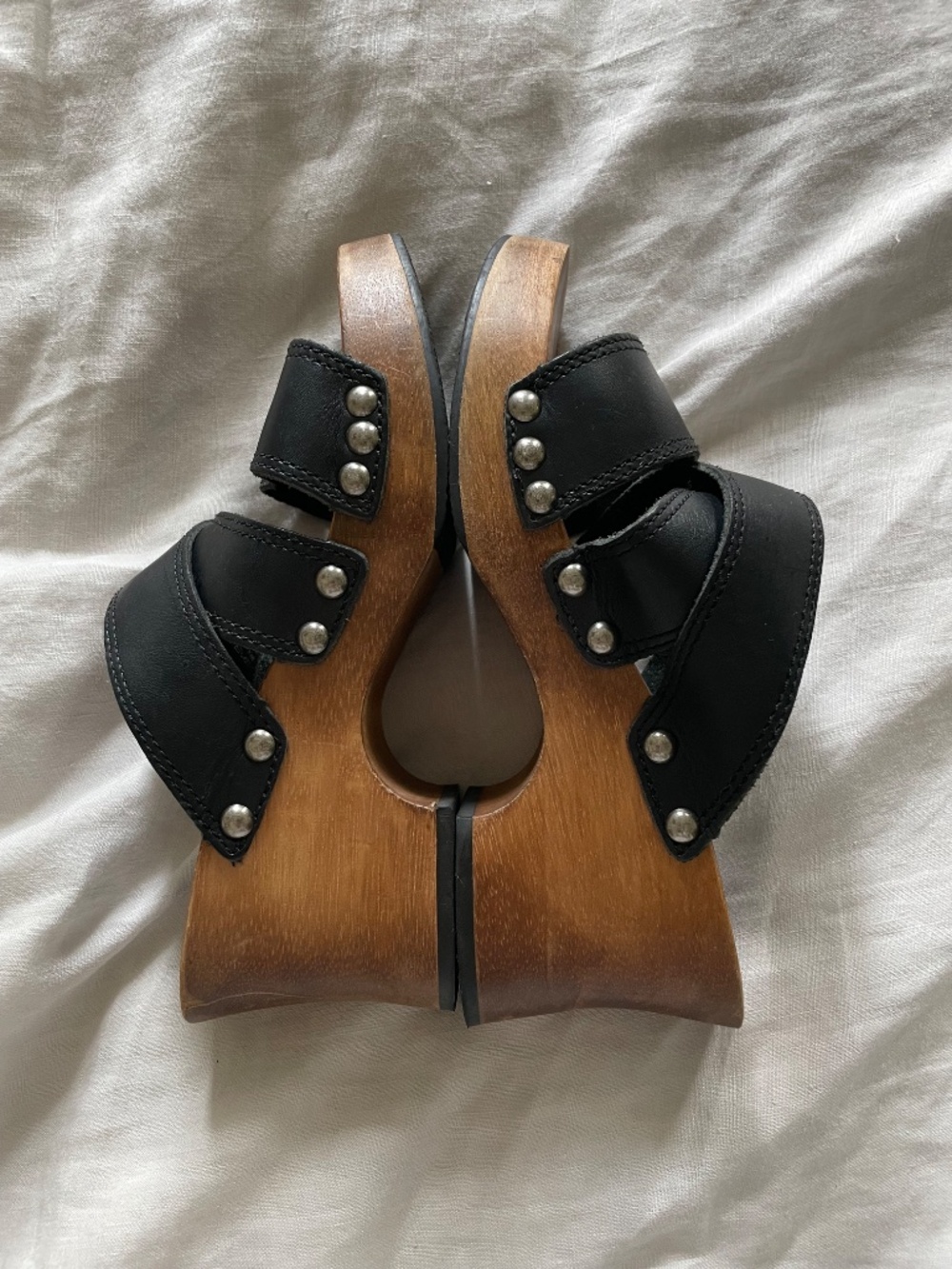 Vintage Candie's platform black leather sandals clogs size 7